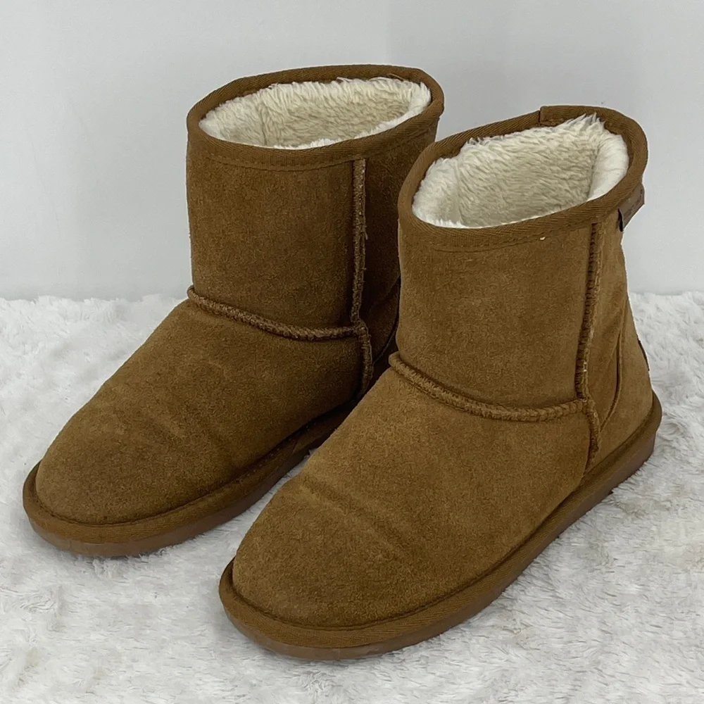 MINNETONKA Cozy Brown FAUX FUR -Lined Women's LEATHER ANKLE Boots SIZE 6